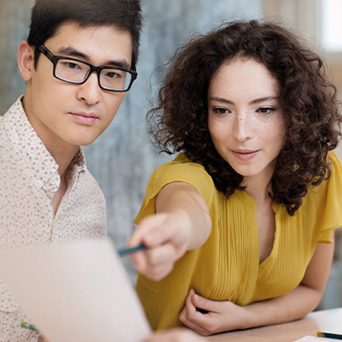 man and woman working together